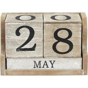 Wooden Perpetual Block Calendar Desk Rustic Farmhouse Decor Office Classroom Dis